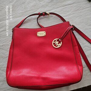Michael Kors red pebbled leather good condition handbag